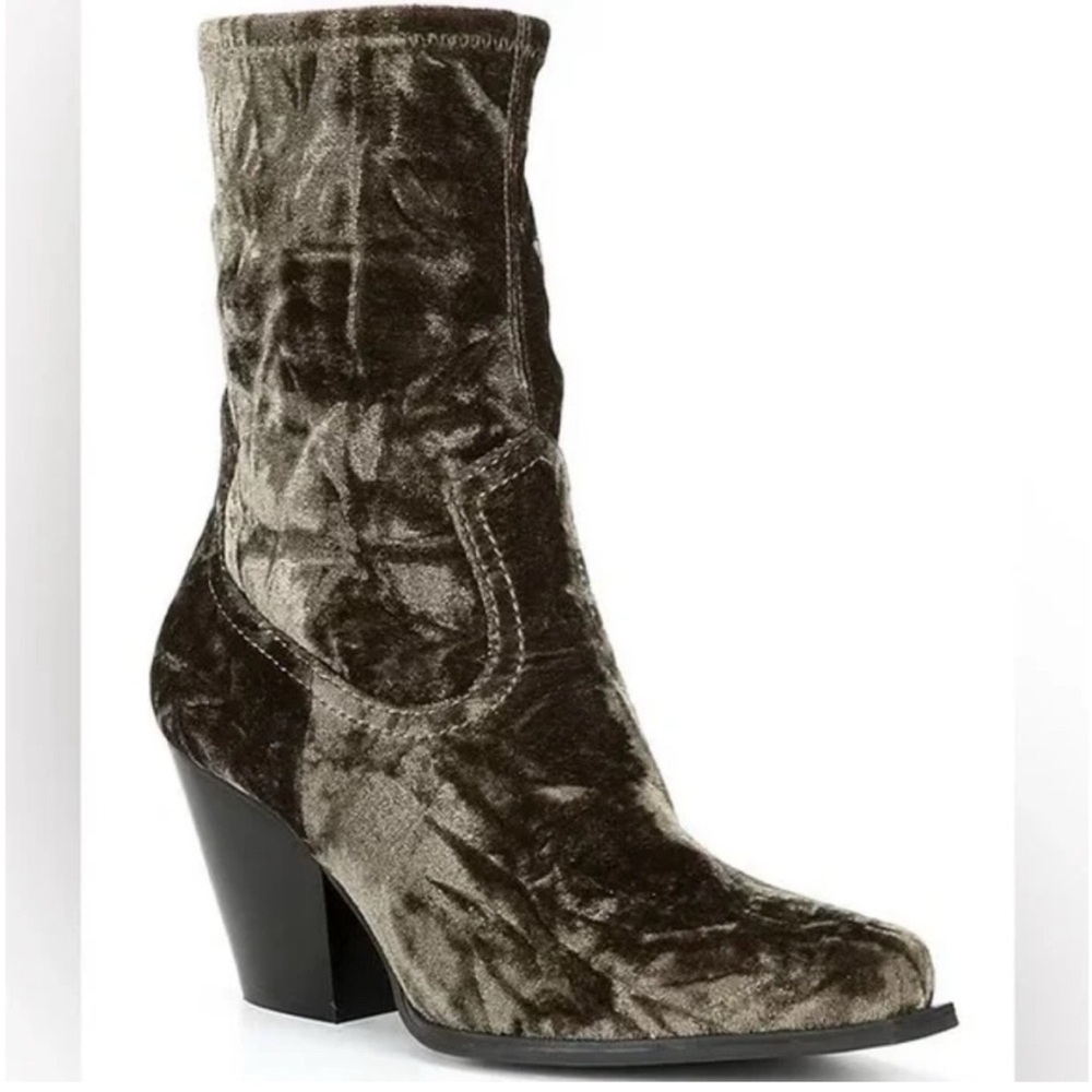 Western Green Velvet Booties
